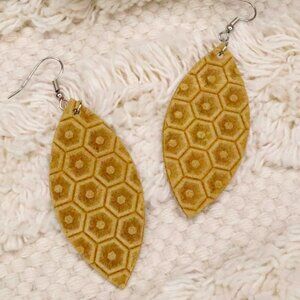 Mustard Yellow Honeycomb Leather Petal Earrings